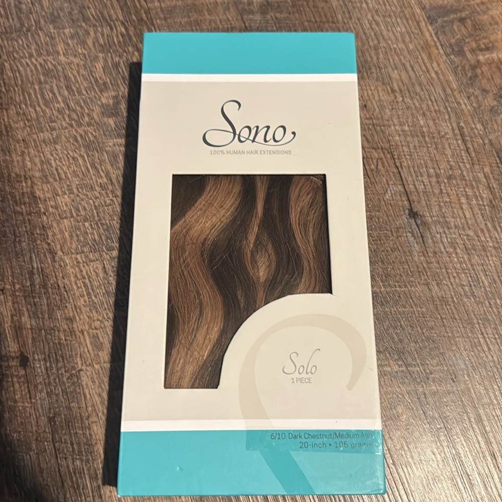100% human hair extensions solo 1 piece 6/10 dark chestnut/med ash 20-in 105grms